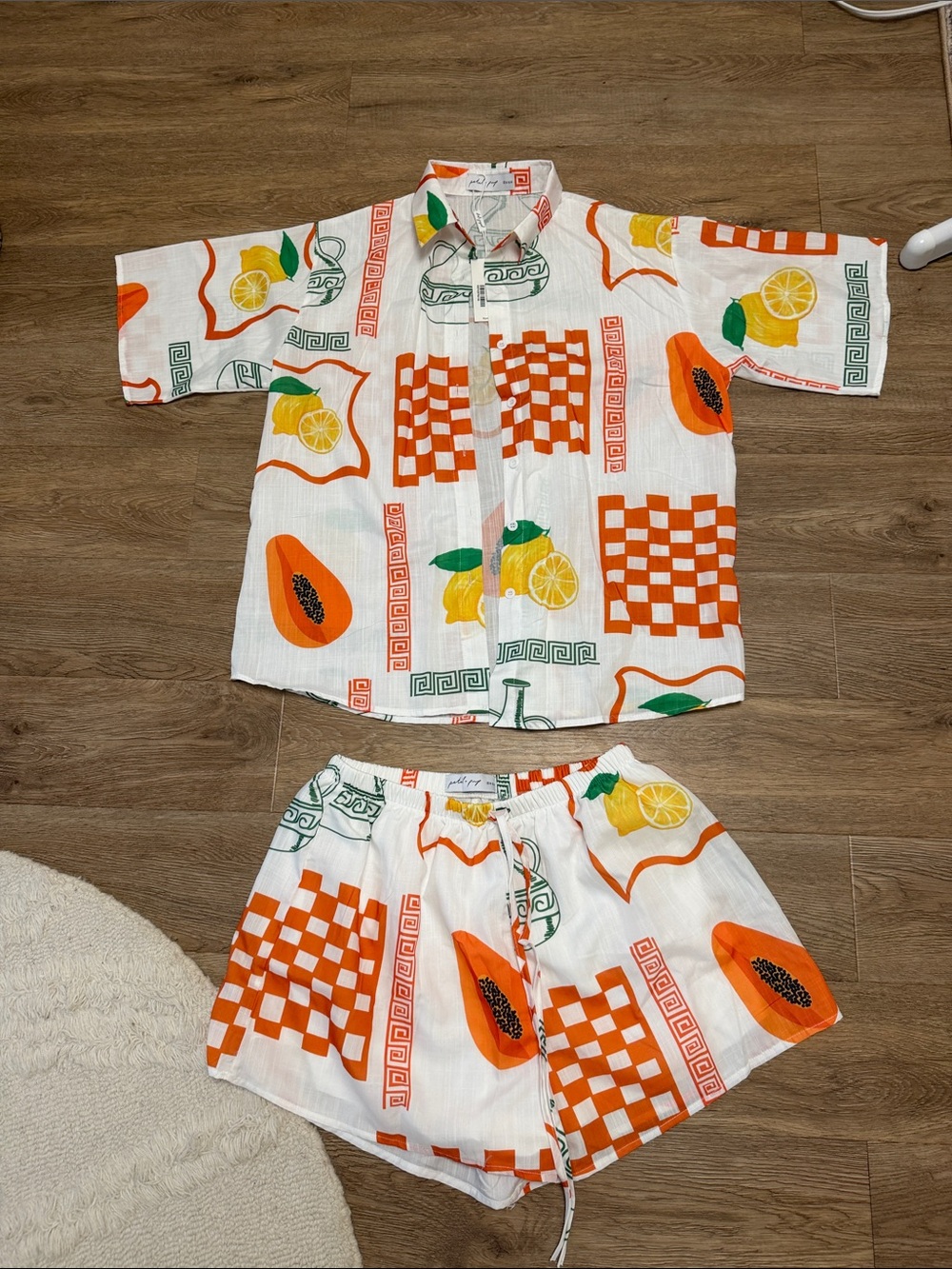 Petal & Pup 2 piece set with Orange, Yellow & Green Fruit Print